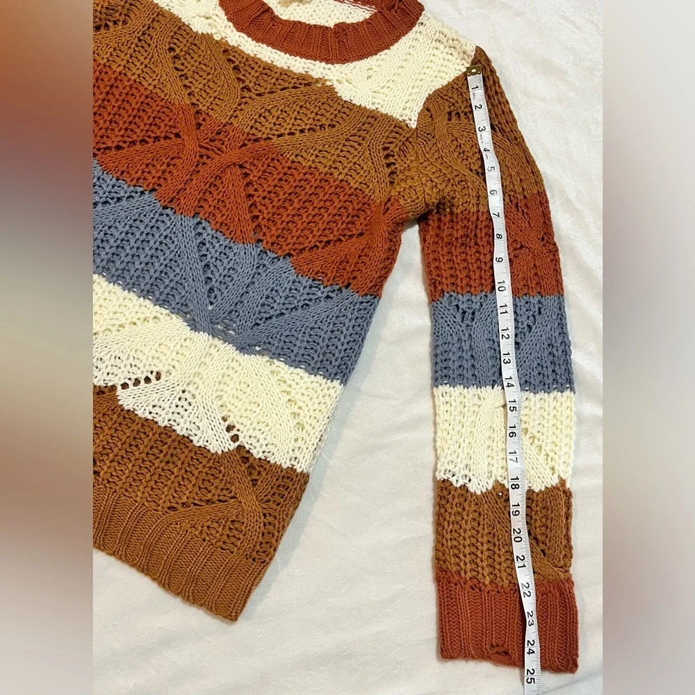 Hem & Thread Striped Multicolor Women's Fall Autumn Cozy Sweater Size Large - Picture 8 of 16
